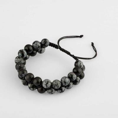 Karlı Obsidyen 8mm Çift Sıra Makrome Doğal Taş Bileklik - Doğal Taş (1)