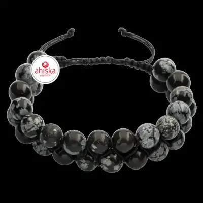 Karlı Obsidyen 8mm Çift Sıra Makrome Doğal Taş Bileklik - 3