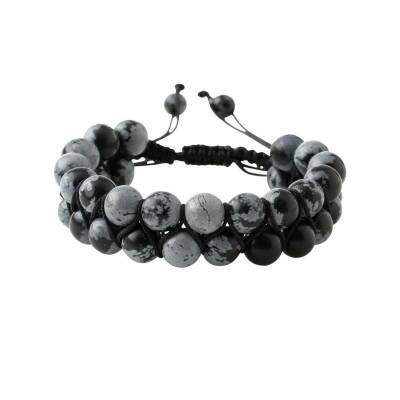 Karlı Obsidyen 8mm Çift Sıra Makrome Doğal Taş Bileklik - 4