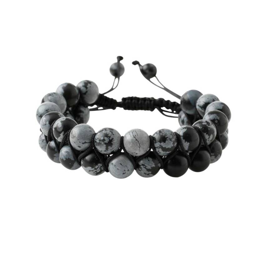 Karlı Obsidyen 8mm Çift Sıra Makrome Doğal Taş Bileklik - 4