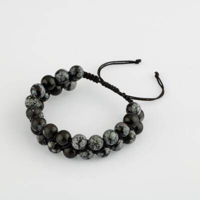 Karlı Obsidyen 8mm Çift Sıra Makrome Doğal Taş Bileklik - Osmanlı Doğaltaş