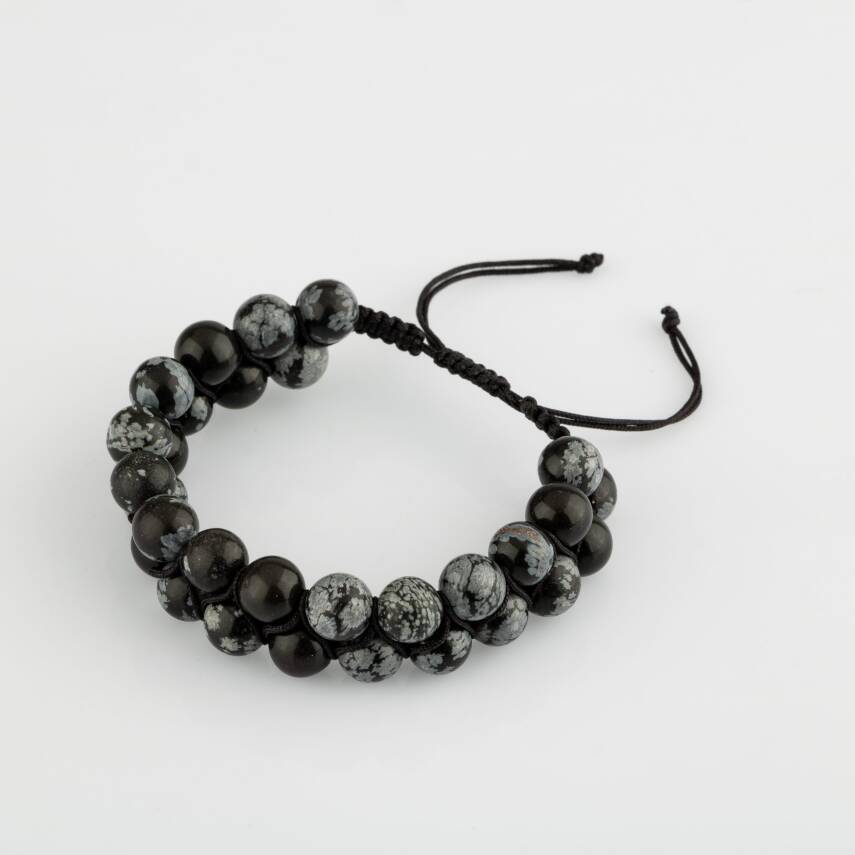 Karlı Obsidyen 8mm Çift Sıra Makrome Doğal Taş Bileklik - 1