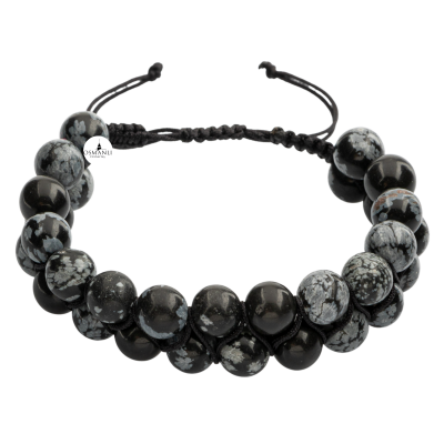 Karlı Obsidyen 8mm Çift Sıra Makrome Doğal Taş Bileklik - 2