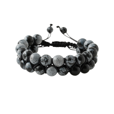 Karlı Obsidyen 8mm Çift Sıra Makrome Doğal Taş Bileklik - 3