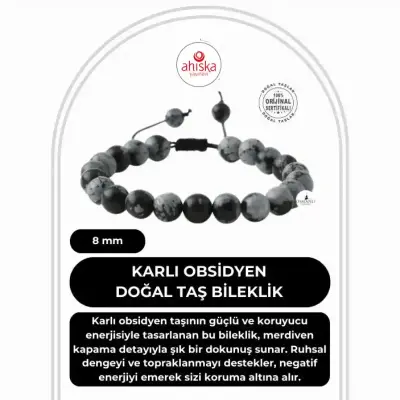 Karlı Obsidyen 8mm Merdiven Kapama Doğal Taş Bileklik - 1