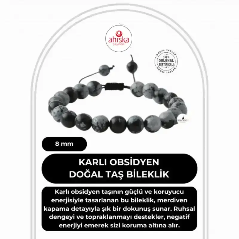 Karlı Obsidyen 8mm Merdiven Kapama Doğal Taş Bileklik - 1