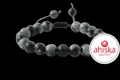 Karlı Obsidyen 8mm Merdiven Kapama Doğal Taş Bileklik - Doğal Taş (1)