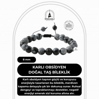 Karlı Obsidyen 8mm Merdiven Kapama Doğal Taş Bileklik - 2