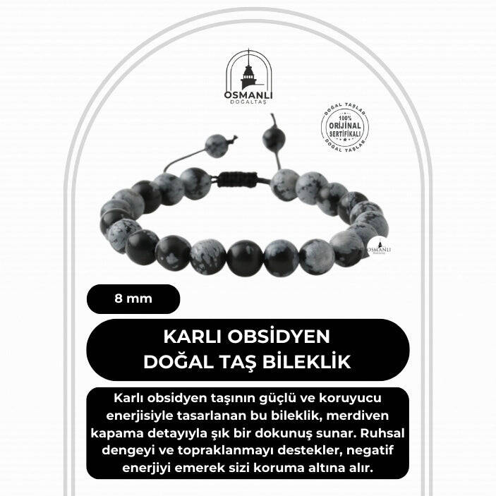 Karlı Obsidyen 8mm Merdiven Kapama Doğal Taş Bileklik - 2
