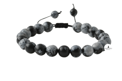 Karlı Obsidyen 8mm Merdiven Kapama Doğal Taş Bileklik - 3