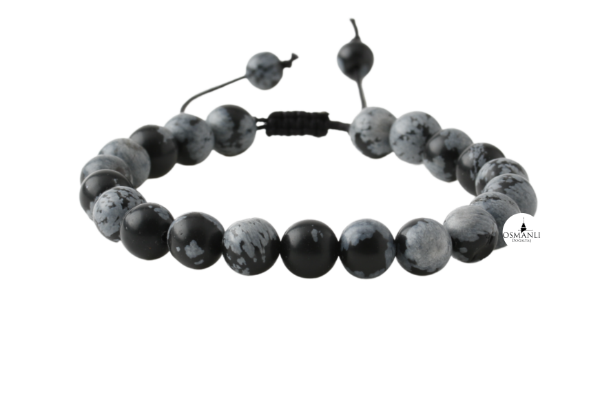 Karlı Obsidyen 8mm Merdiven Kapama Doğal Taş Bileklik - 3