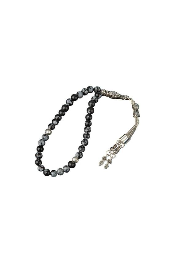 Karlı Obsidyen Doğal Taş Tesbih 33lük - 6mm - 2