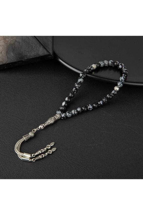 Karlı Obsidyen Doğal Taş Tesbih 33lük - 6mm - 3