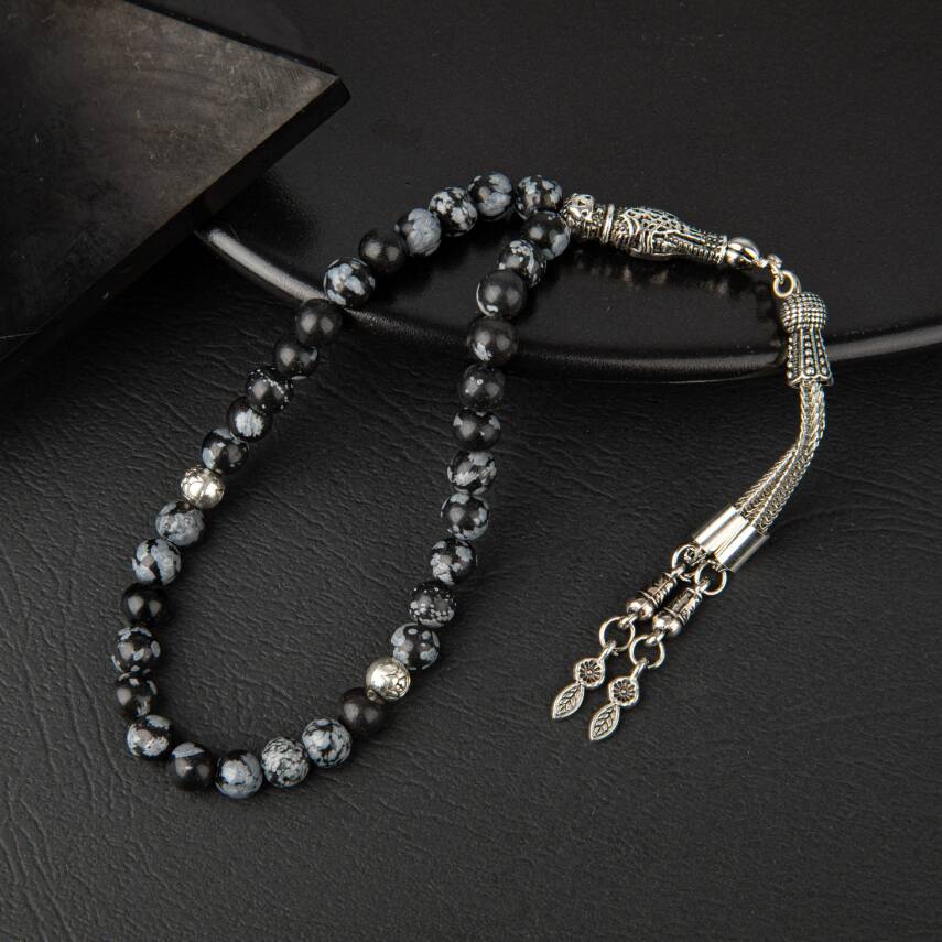 Karlı Obsidyen Doğal Taş Tesbih 33lük - 6mm - 3