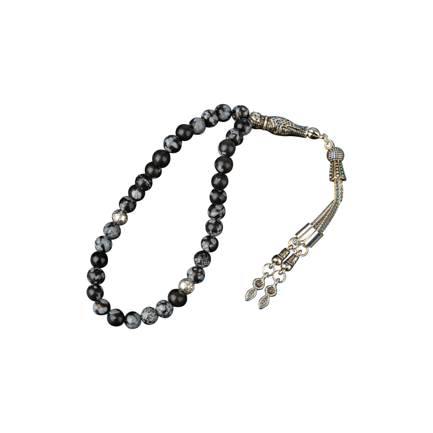 Karlı Obsidyen Doğal Taş Tesbih 33lük - 6mm - 4