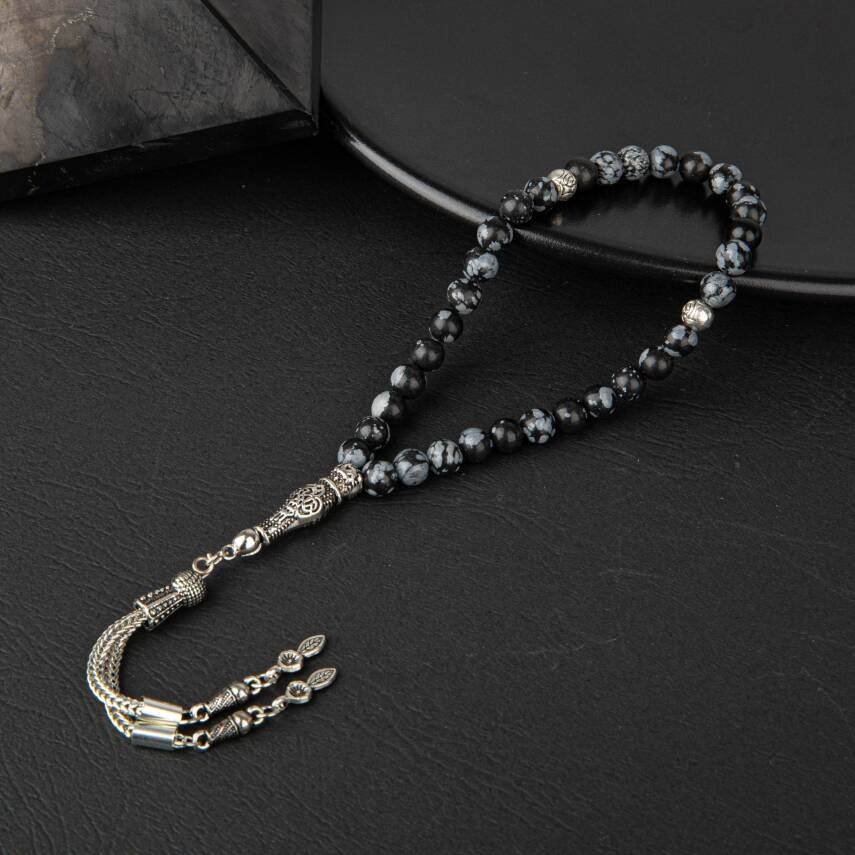 Karlı Obsidyen Doğal Taş Tesbih 33lük - 6mm - 5