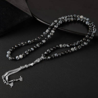Karlı Obsidyen Doğal Taş Tesbih 99luk - 6mm - Osmanlı Doğaltaş