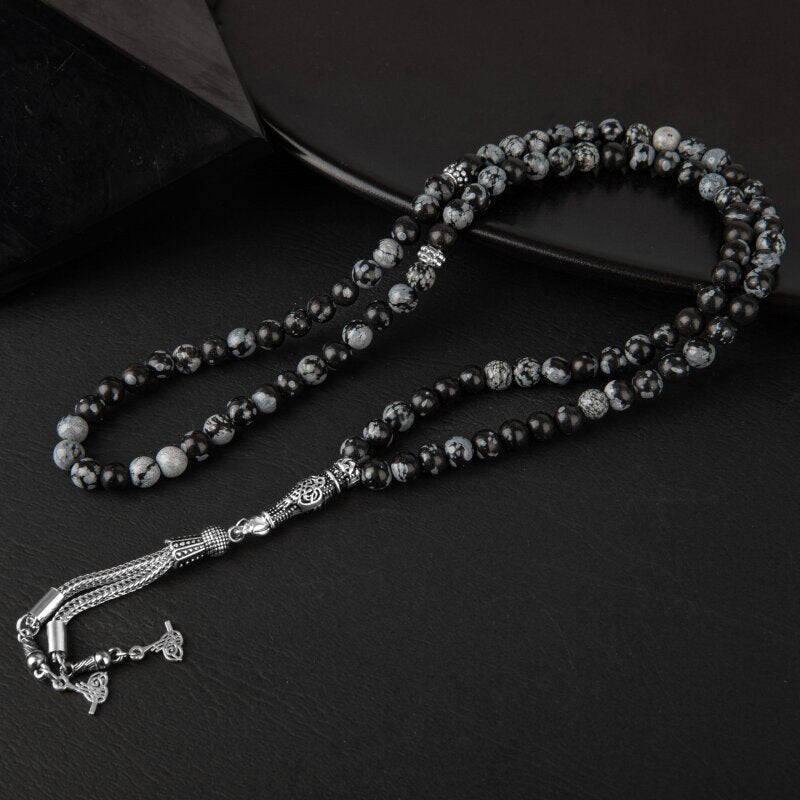 Karlı Obsidyen Doğal Taş Tesbih 99luk - 6mm - 1