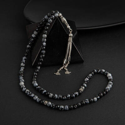 Karlı Obsidyen Doğal Taş Tesbih 99luk - 6mm - 2