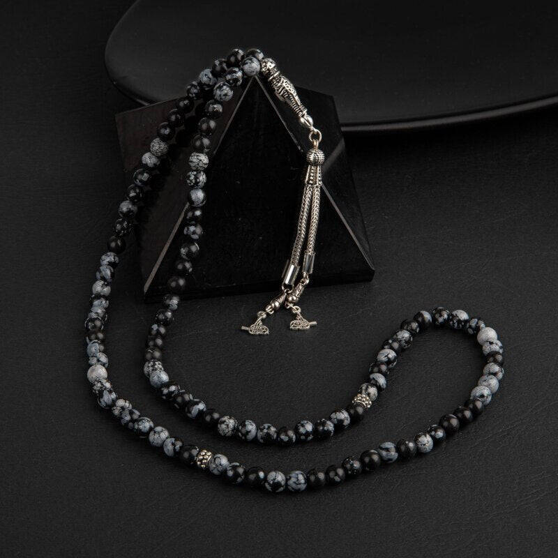 Karlı Obsidyen Doğal Taş Tesbih 99luk - 6mm - 2