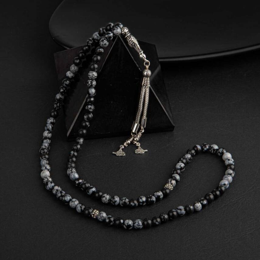 Karlı Obsidyen Doğal Taş Tesbih 99luk - 6mm - 2