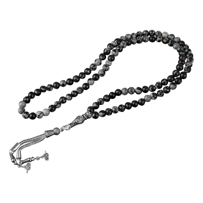 Karlı Obsidyen Doğal Taş Tesbih 99luk - 6mm - Osmanlı Doğaltaş