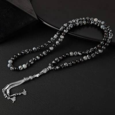 Karlı Obsidyen Doğal Taş Tesbih 99luk - 6mm - 3