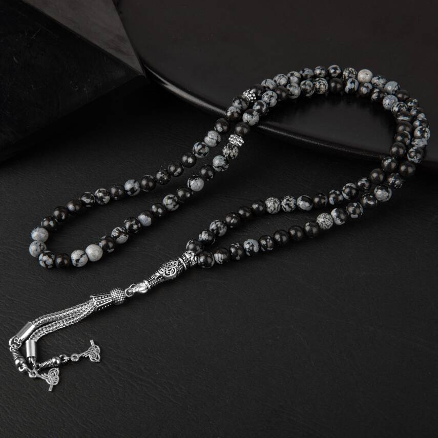 Karlı Obsidyen Doğal Taş Tesbih 99luk - 6mm - 3