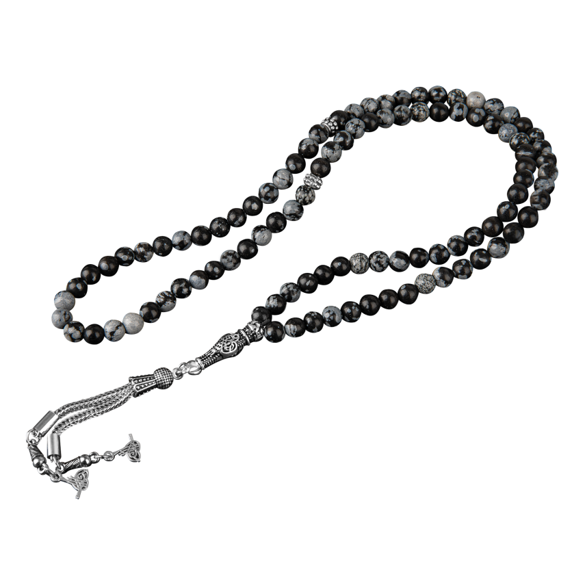 Karlı Obsidyen Doğal Taş Tesbih 99luk - 6mm - 4