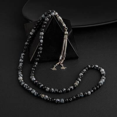 Karlı Obsidyen Doğal Taş Tesbih 99luk - 6mm - 5