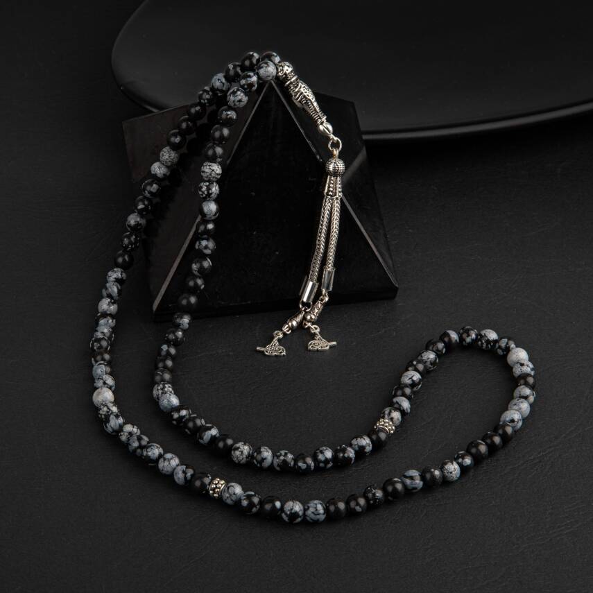 Karlı Obsidyen Doğal Taş Tesbih 99luk - 6mm - 5