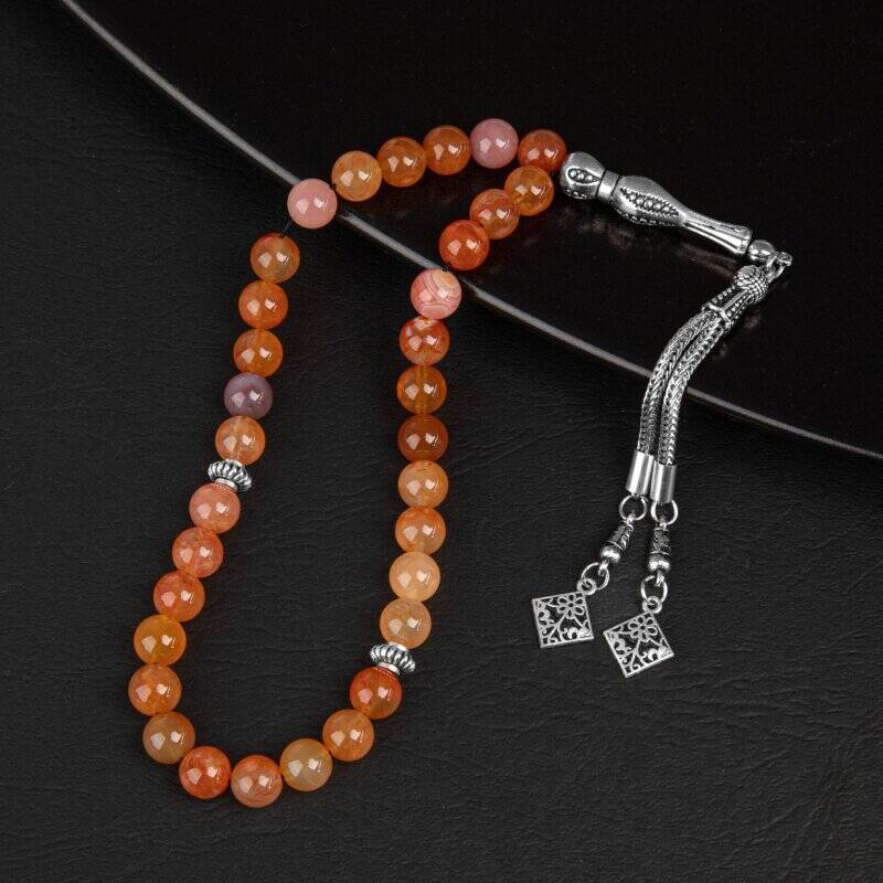 Karnelyan Akik Doğal Taş Tesbih 33lük - 8mm - 1