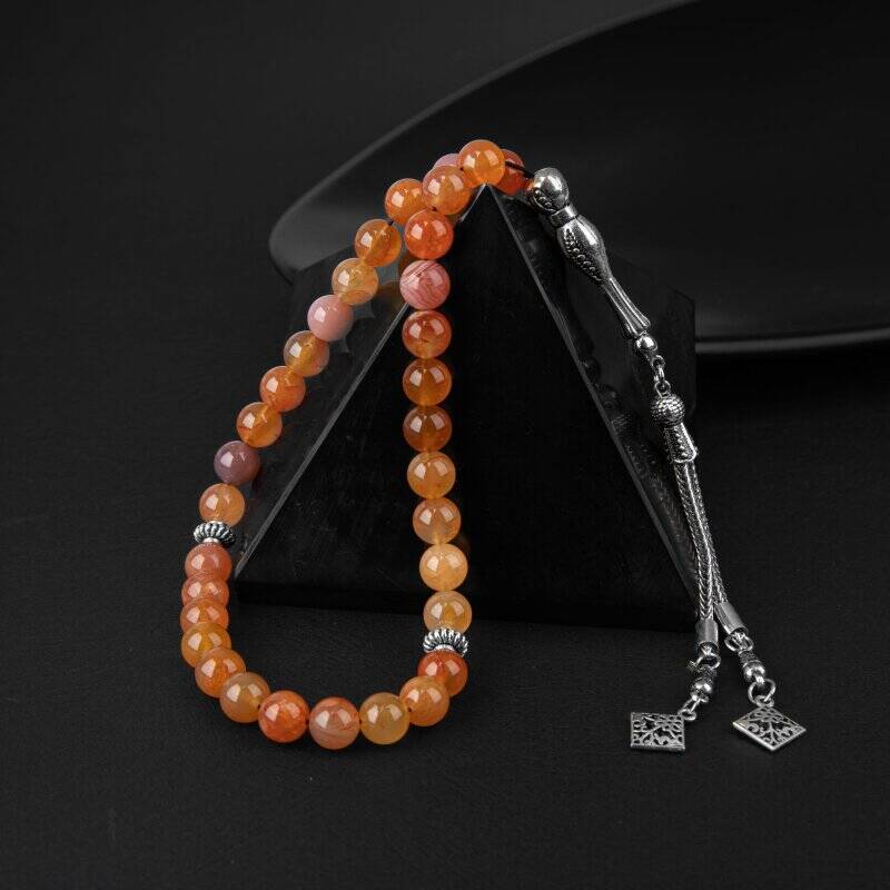 Karnelyan Akik Doğal Taş Tesbih 33lük - 8mm - 2