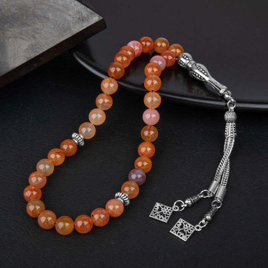 Karnelyan Akik Doğal Taş Tesbih 33lük - 8mm - 2