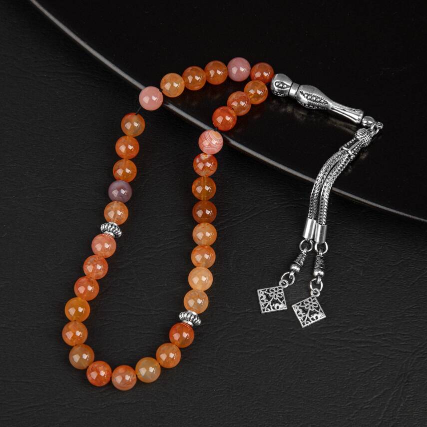 Karnelyan Akik Doğal Taş Tesbih 33lük - 8mm - 3