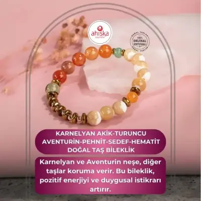 Karnelyan Akik-Turuncu Aventurin-Pehnit-Sedef-Hematit Doğal Taş Bileklik - Doğal Taş (1)