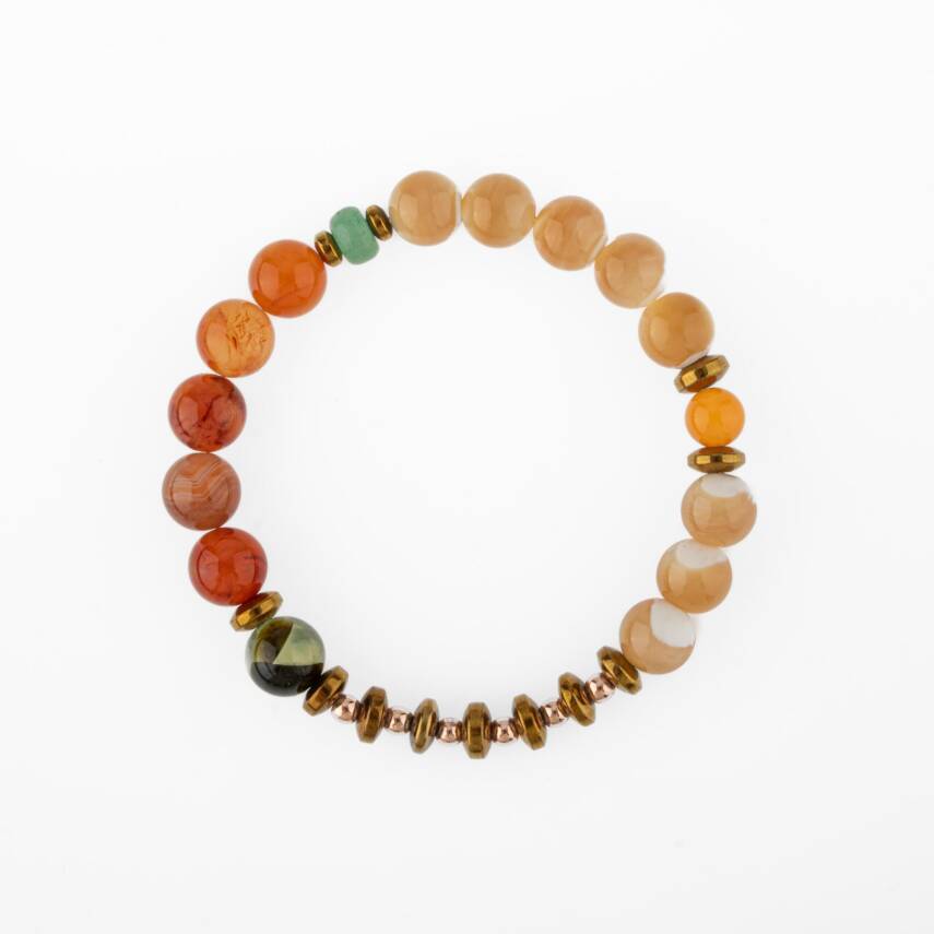 Karnelyan Akik-Turuncu Aventurin-Pehnit-Sedef-Hematit Doğal Taş Bileklik - 1