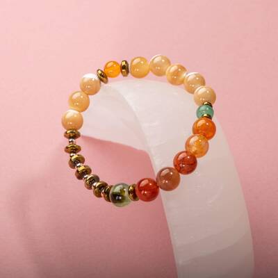 Karnelyan Akik-Turuncu Aventurin-Pehnit-Sedef-Hematit Doğal Taş Bileklik - 2