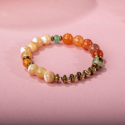 Karnelyan Akik-Turuncu Aventurin-Pehnit-Sedef-Hematit Doğal Taş Bileklik - 3