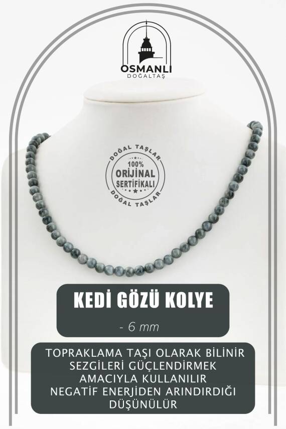 Kedi Gözü 6 mm Dizi Doğal Taş Kolye - 1