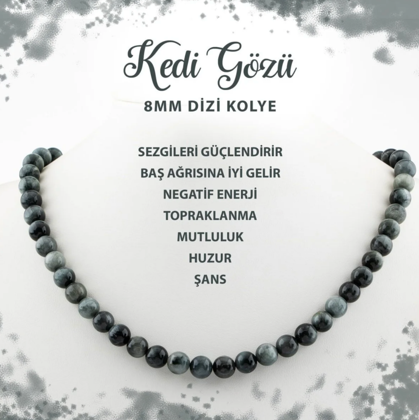 Kedi Gözü 8 mm Dizi Doğal Taş Kolye - 1