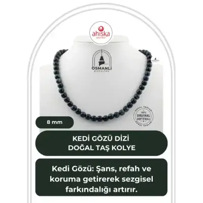 Kedi Gözü 8 mm Dizi Doğal Taş Kolye - Doğal Taş (1)