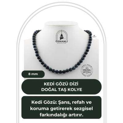 Kedi Gözü 8 mm Dizi Doğal Taş Kolye - Osmanlı Doğaltaş
