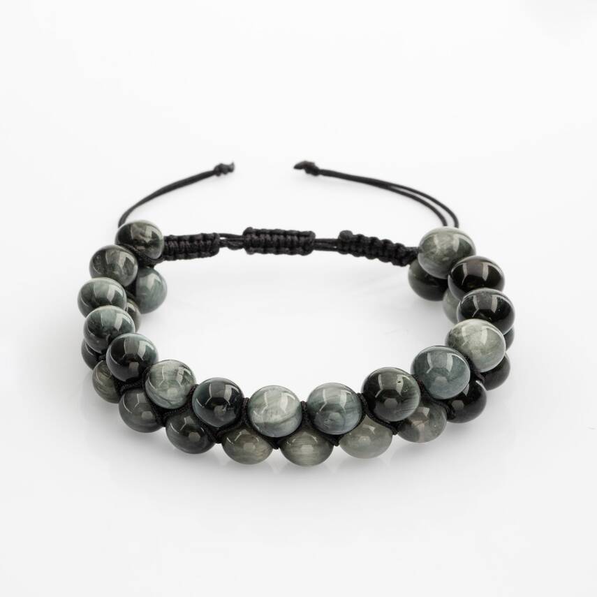 Kedi Gözü 8mm Çift Sıra Makrome Doğal Taş Bileklik - 1