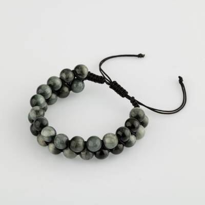 Kedi Gözü 8mm Çift Sıra Makrome Doğal Taş Bileklik - 2