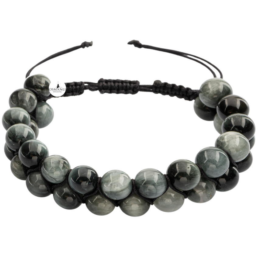 Kedi Gözü 8mm Çift Sıra Makrome Doğal Taş Bileklik - 3