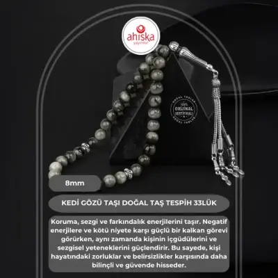 Kedi Gözü Doğal Taş Tesbih 33lük - 8mm - Doğal Taş (1)