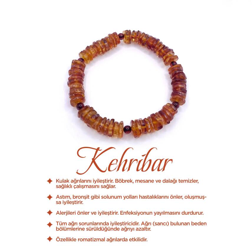 Kehribar Bileklik Sertifikalı %100 Orijinal Doğal Taş Kırmızı Turuncu - 1