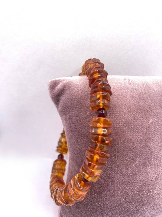 Kehribar Bileklik Sertifikalı %100 Orijinal Doğal Taş Kırmızı Turuncu - 4