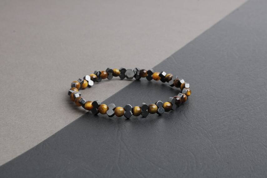 Kırlangıç Kaplan Gözü-Hematit Doğal Taş Erkek Bileklik - 5